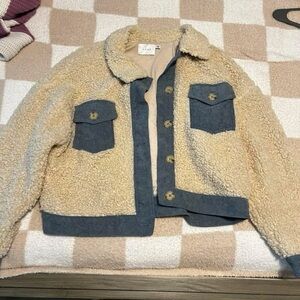 Cozy Sherpa Jacket with Blue Accents